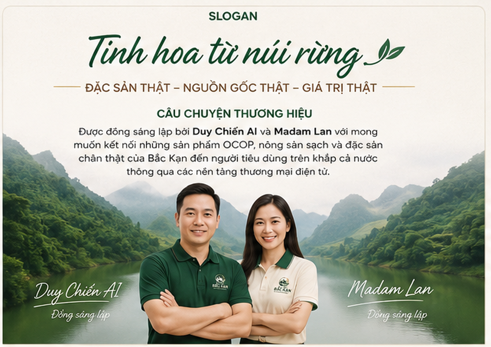 Đặc Sản Bắc Kạn — Tinh hoa từ núi rừng: đặc sản thật, nguồn gốc thật, giá trị thật. Đồng sáng lập bởi Duy Chiến AI và Madam Lan.