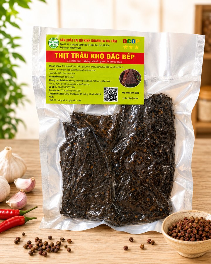 Thịt trâu khô gác bếp